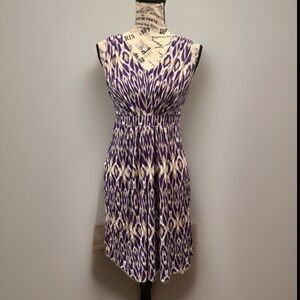 LOFT Purple and Cream Patterned Mini Dress